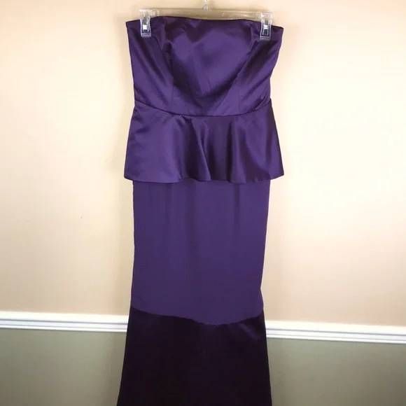 White by Vera Wang | Dresses | White By Vera Wang Womens Strapless Satin  Amethyst Purple Peplum Formal Dress | Poshmark